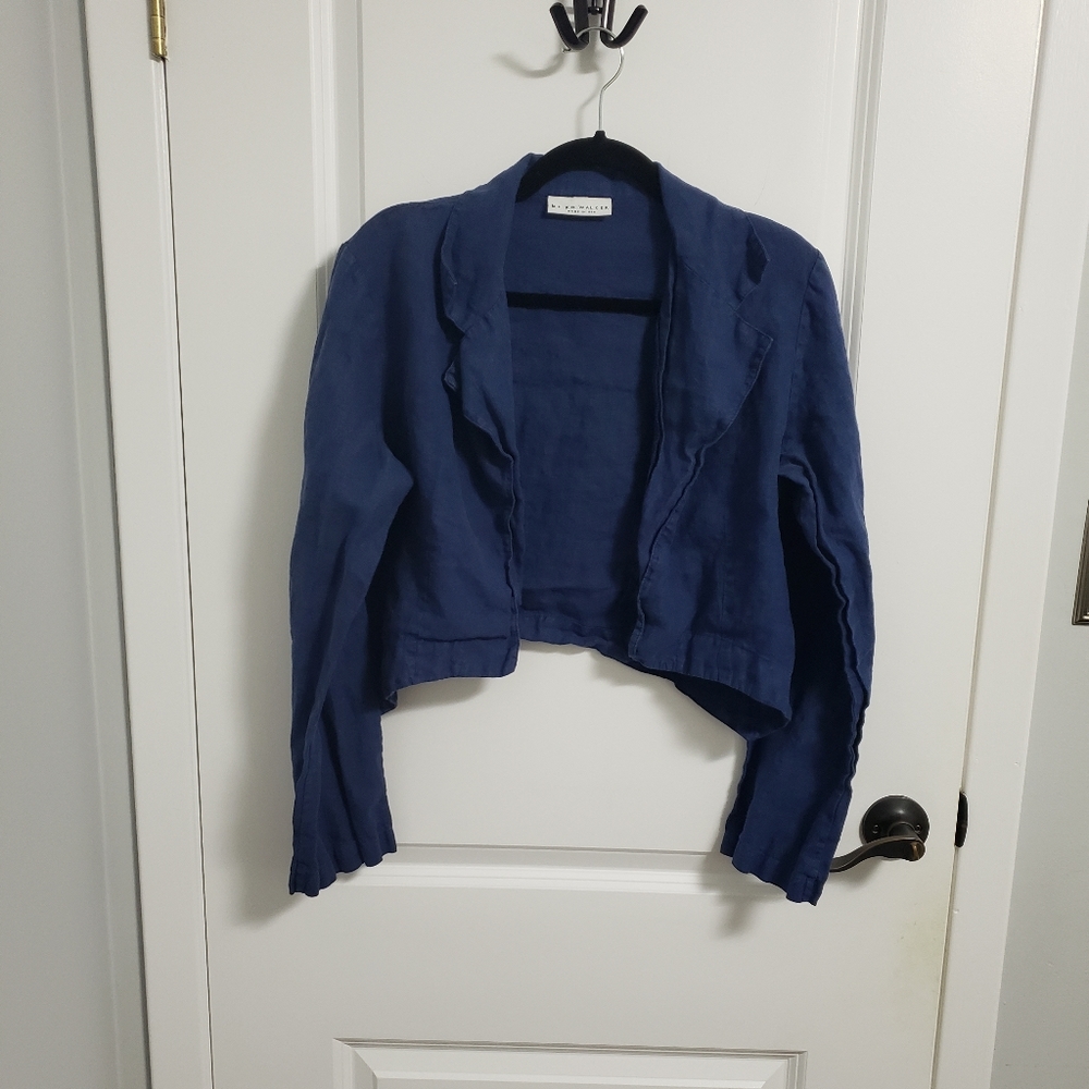 BRYN WALKER Blue Linen Curved Hem Cardigan